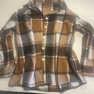 Plaid Flannel Shirt in Chesnut Brown, Black, and White